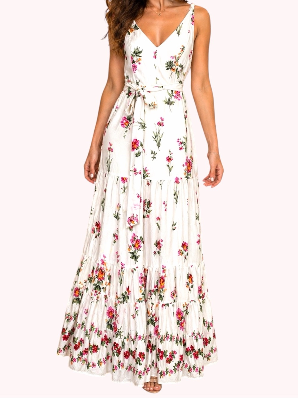 NEW Vibrant Floral Braided Straps V Neck Tiered Lined Maxi Dress Women’s Size 8